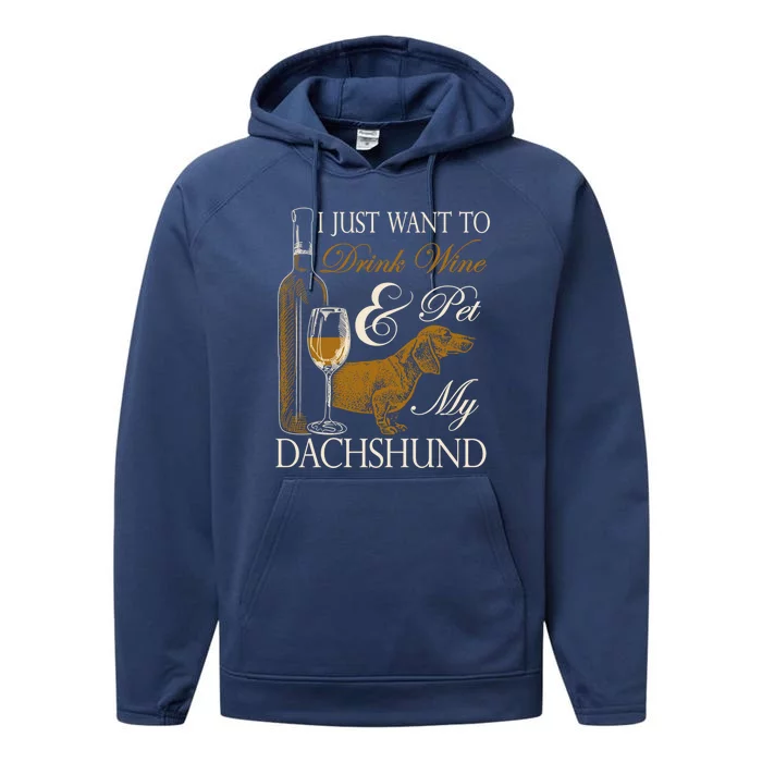 Wine Dachshund Great Gift Performance Fleece Hoodie