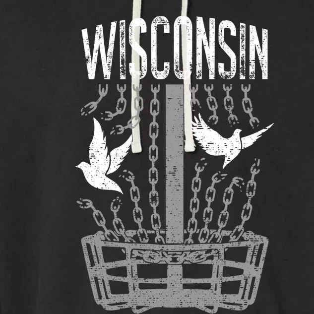 Wisconsin Disc Golf Player Breaking Chains Birdie Gift Garment-Dyed Fleece Hoodie