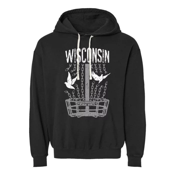 Wisconsin Disc Golf Player Breaking Chains Birdie Gift Garment-Dyed Fleece Hoodie