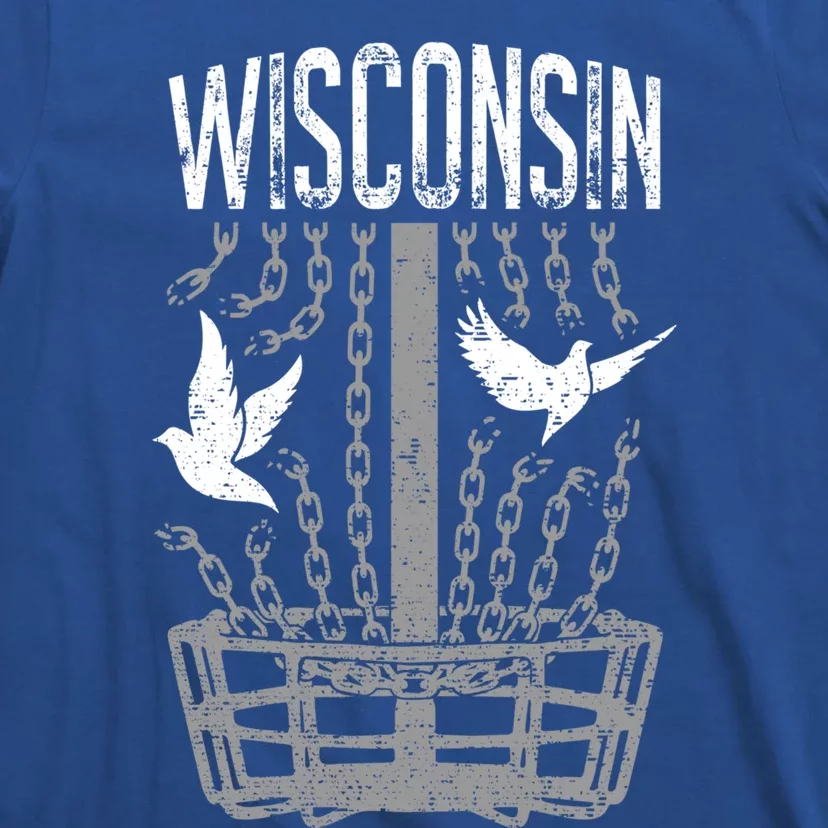 Wisconsin Disc Golf Player Breaking Chains Birdie Gift T-Shirt