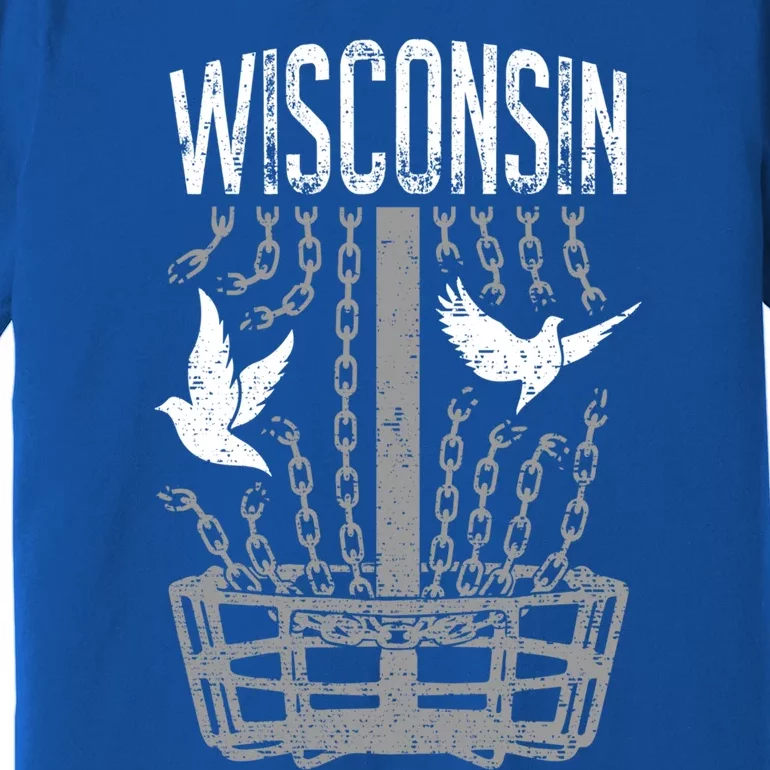 Wisconsin Disc Golf Player Breaking Chains Birdie Gift Premium T-Shirt