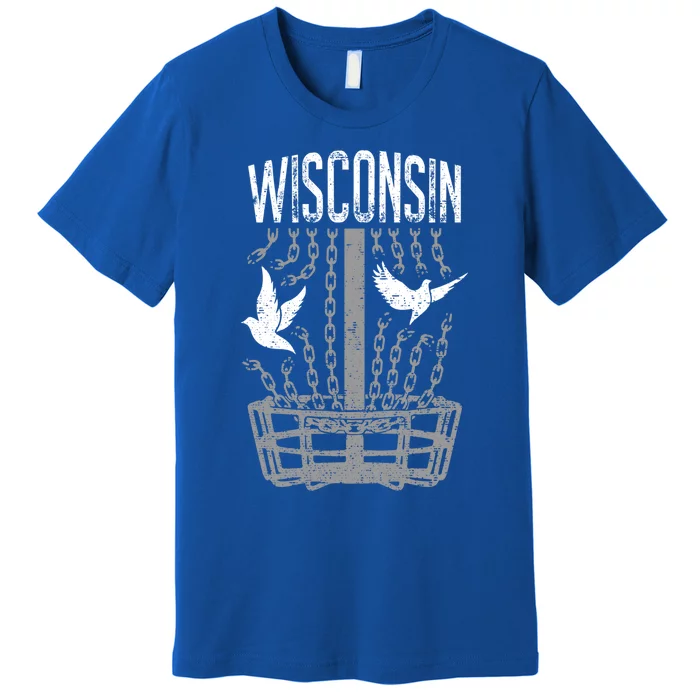 Wisconsin Disc Golf Player Breaking Chains Birdie Gift Premium T-Shirt