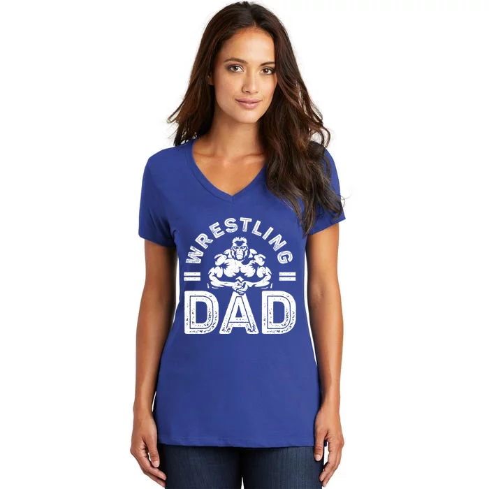 Wrestling Dad Gift Wrestle Lover Daddy Wrestler Gift Women's V-Neck T-Shirt