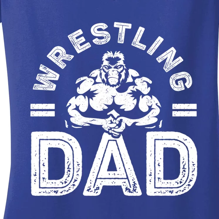 Wrestling Dad Gift Wrestle Lover Daddy Wrestler Gift Women's V-Neck T-Shirt