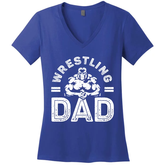 Wrestling Dad Gift Wrestle Lover Daddy Wrestler Gift Women's V-Neck T-Shirt