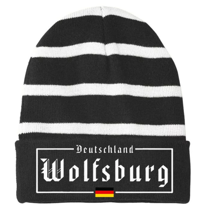 Wolfsburg Deutschland Germany German Flag Striped Beanie with Solid Band