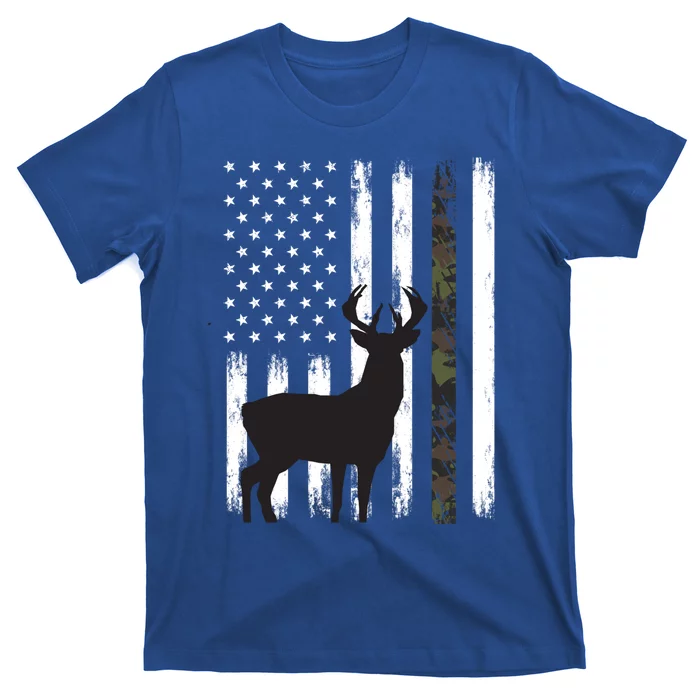 Whitetail Deer Hunting Hunter Funny Gift Buck Camo American Flag Cool Gift T-Shirt