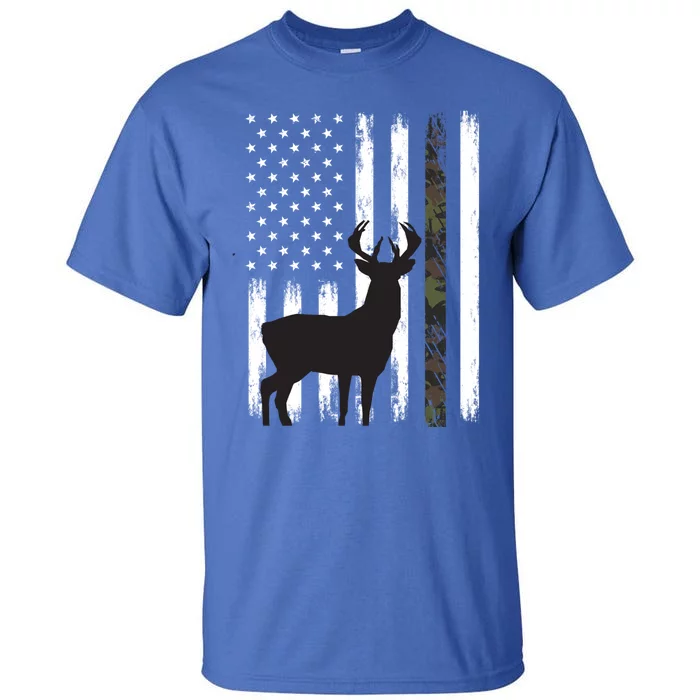 Whitetail Deer Hunting Hunter Funny Gift Buck Camo American Flag Cool Gift Tall T-Shirt