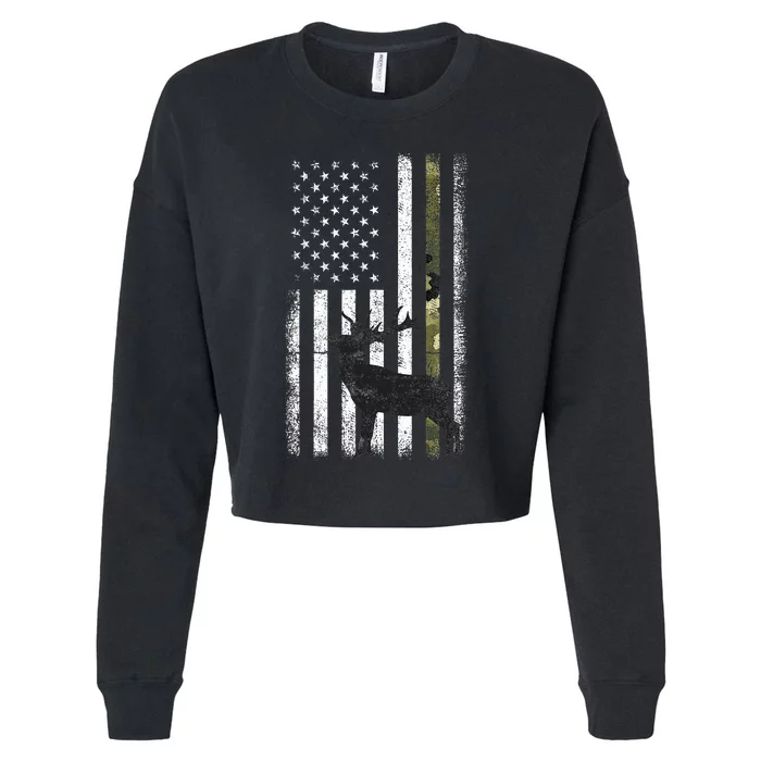 Whitetail Deer Hunting Hunter Elk Buck Camo American Flag Cropped Pullover Crew