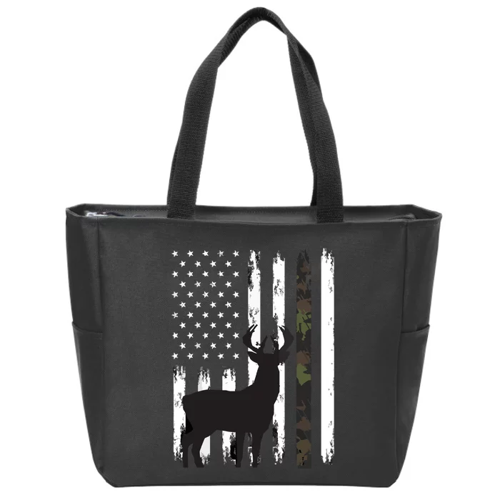 Whitetail Deer Hunting Hunter Gifts Buck Camo American Zip Tote Bag