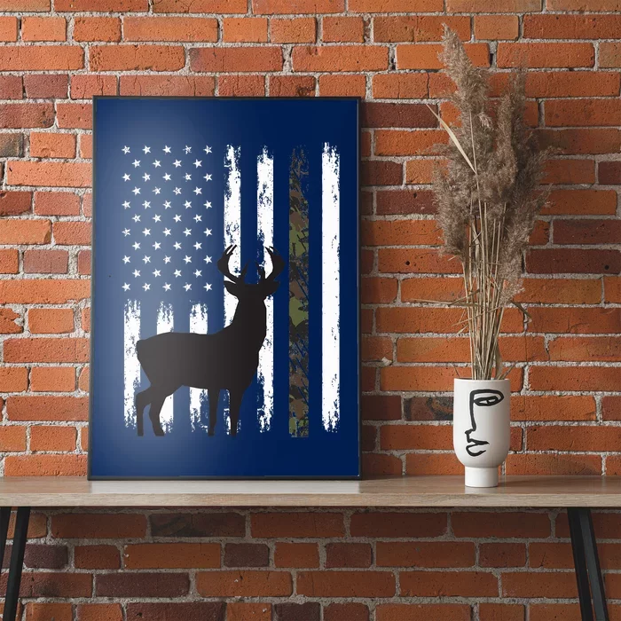 Whitetail Deer Hunting Hunter Gifts Buck Camo American Flag Poster