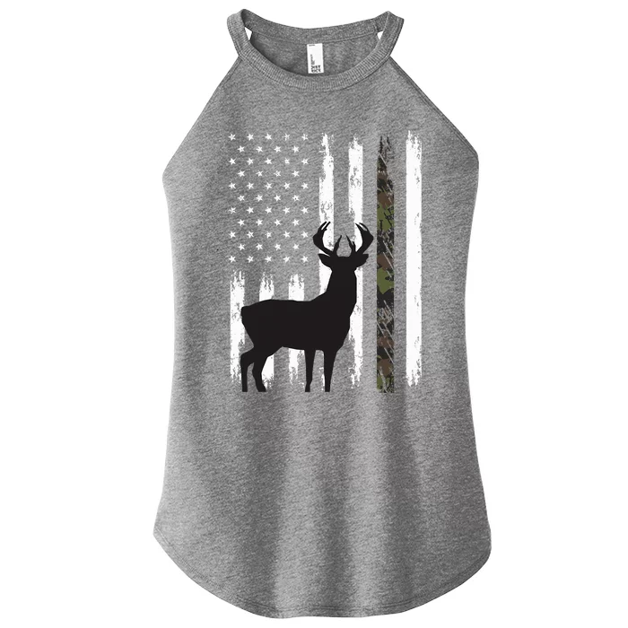 Whitetail Deer Hunting Hunter Gifts Buck Camo American Flag Women’s Perfect Tri Rocker Tank