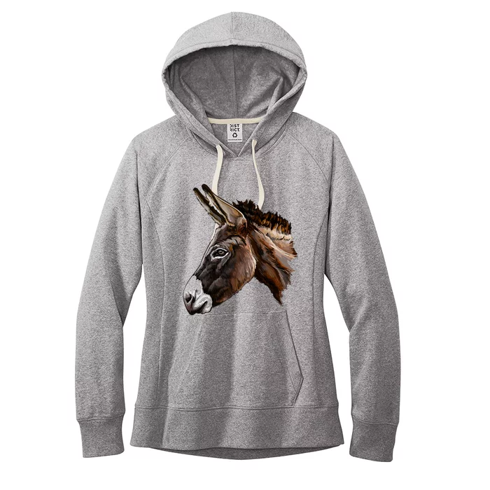 Watercolor Donkey Head Portrait Women's Fleece Hoodie