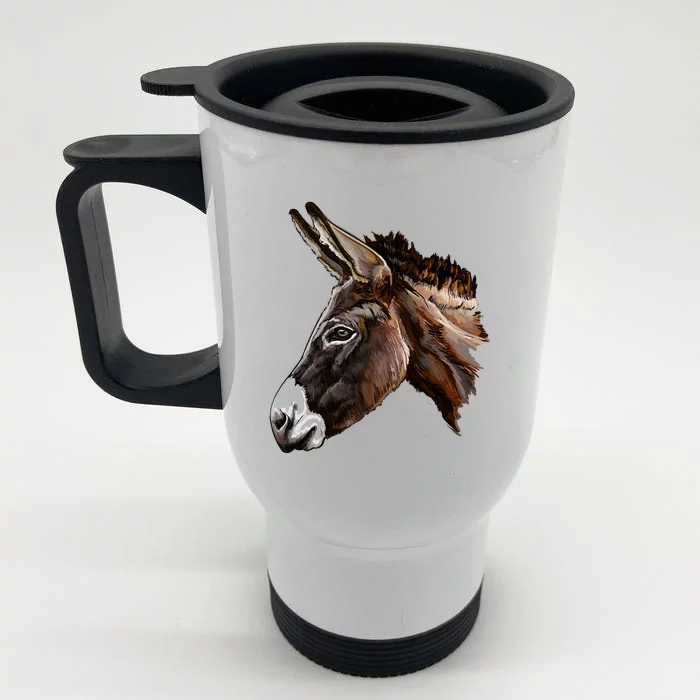 Watercolor Donkey Head Portrait Front & Back Stainless Steel Travel Mug