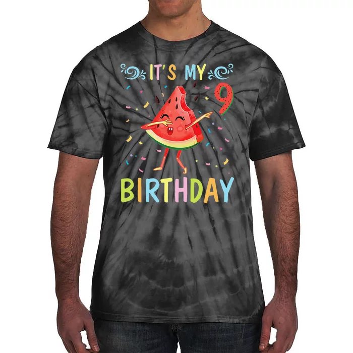 Watermelon Dabbing Happy To Me 9 Years Old It's My Birthday Tie-Dye T-Shirt