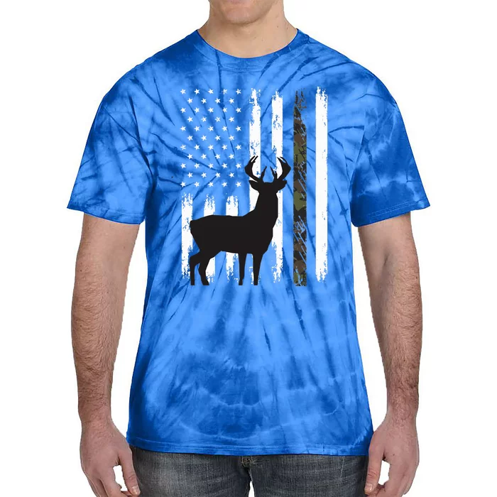 Whitetail Deer Hunting Hunter Gifts Buck Camo American Flag Tie-Dye T-Shirt