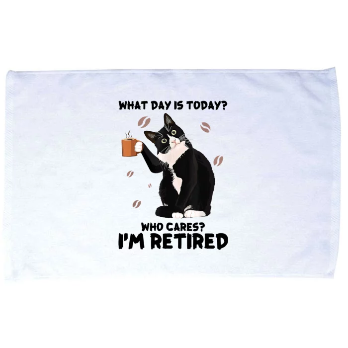 What Day Is Today Who Cares I'm Retired Cat Coffee Lovers Microfiber Hand Towel