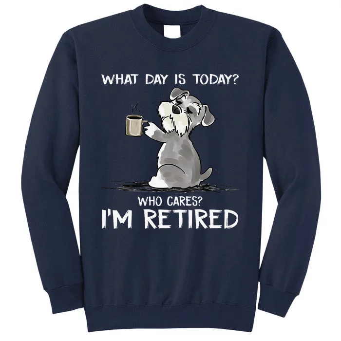 What Day Is Today Who Cares Im Retired Funny Cat Schnauzer Tall Sweatshirt