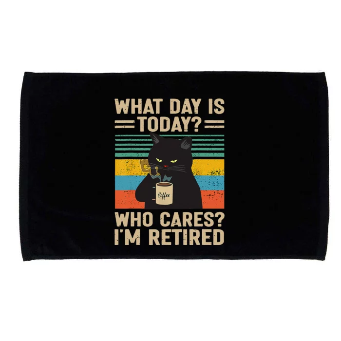 What Day Is Today Who Cares Im Retired Cat And Coffee Microfiber Hand Towel