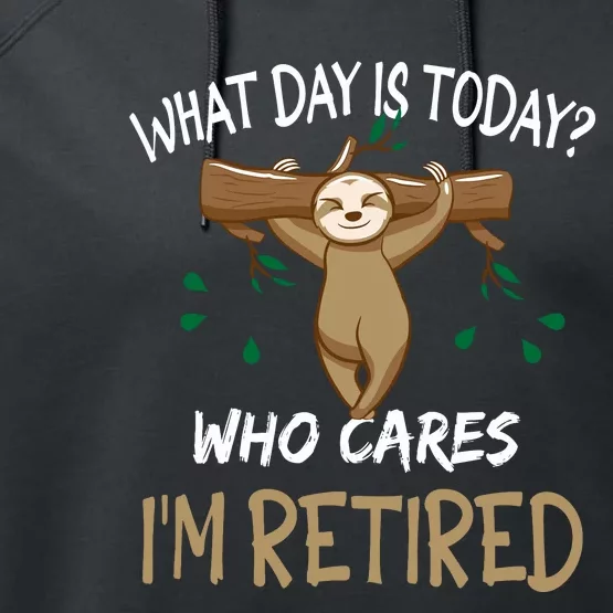 What Day Is Today Whocares I Am Retired Retirement Sloth Performance Fleece Hoodie