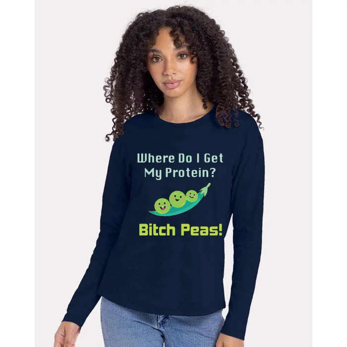 Where Do I Get My Protein B Peas Vegan Protein Gift Womens Cotton Relaxed Long Sleeve T-Shirt