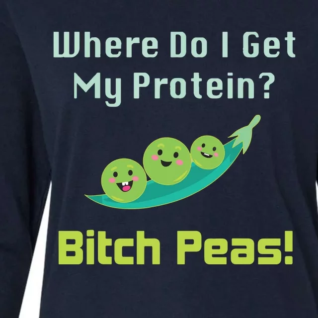 Where Do I Get My Protein B Peas Vegan Protein Gift Womens Cotton Relaxed Long Sleeve T-Shirt