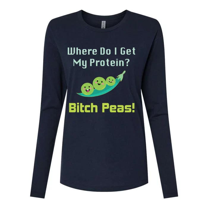 Where Do I Get My Protein B Peas Vegan Protein Gift Womens Cotton Relaxed Long Sleeve T-Shirt