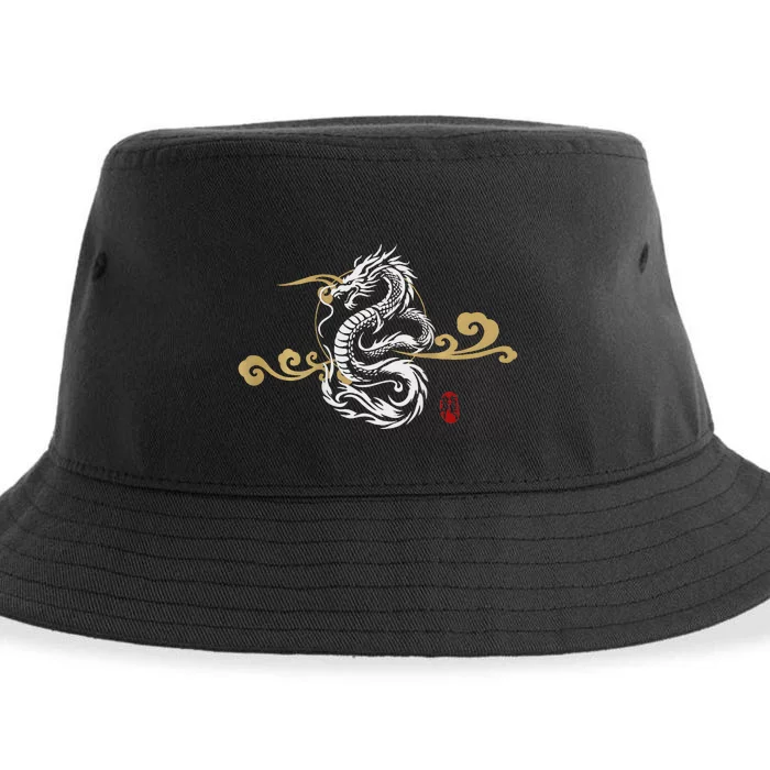 White Dragon Japanese Culture Good Luck Design Sustainable Bucket Hat