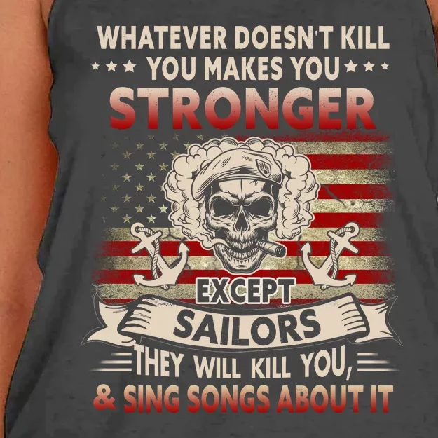 What Doesn't Kill You Makes You Stronger Except Sailor Women's Knotted Racerback Tank