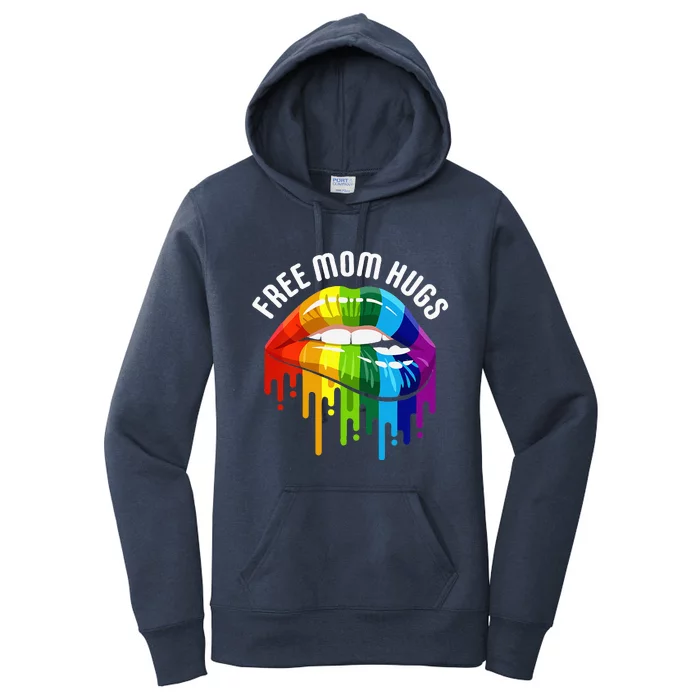 Womens Dripping Lips Rainbow LGBTQ Mother FREE MOM HUGS Women's Pullover Hoodie