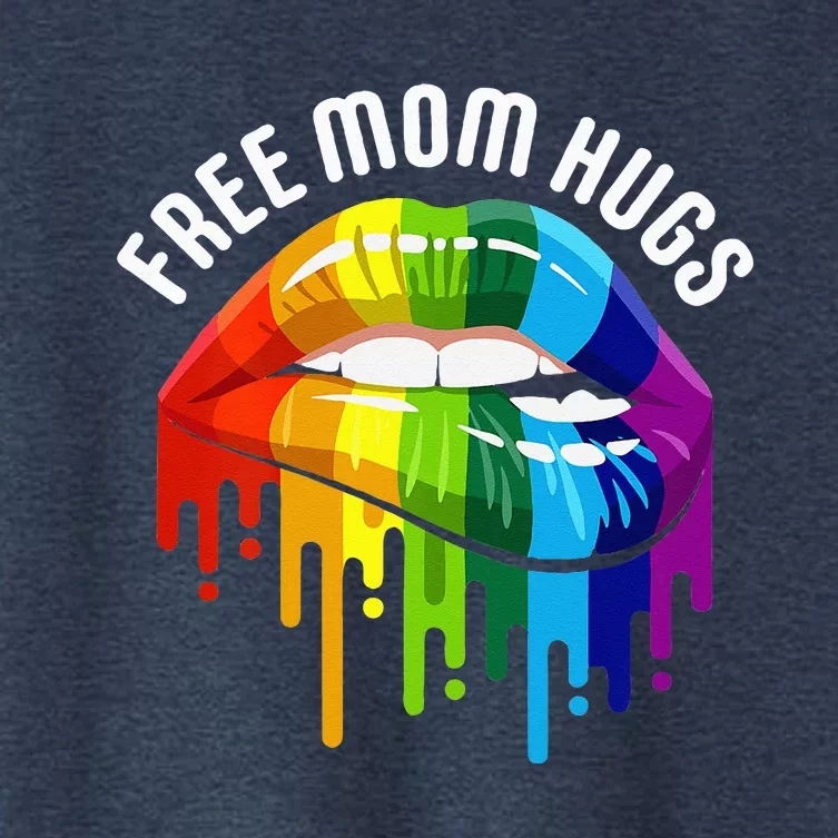 Womens Dripping Lips Rainbow LGBTQ Mother FREE MOM HUGS Women's Crop Top Tee