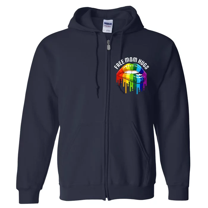 Womens Dripping Lips Rainbow LGBTQ Mother FREE MOM HUGS Full Zip Hoodie