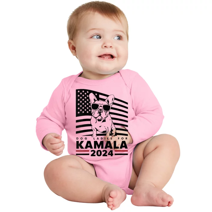 Wo Dog Ladies For Kamala Harris 2024 Funny Election Graphic Vneck Baby Long Sleeve Bodysuit