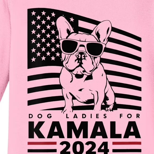 Wo Dog Ladies For Kamala Harris 2024 Funny Election Graphic Vneck Baby Long Sleeve Bodysuit