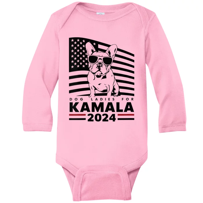 Wo Dog Ladies For Kamala Harris 2024 Funny Election Graphic Vneck Baby Long Sleeve Bodysuit