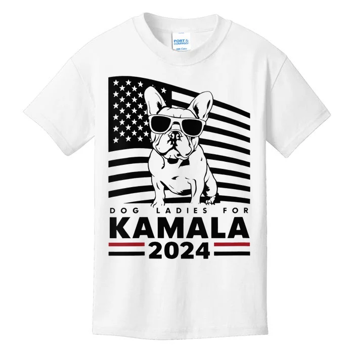 Wo Dog Ladies For Kamala Harris 2024 Funny Election Graphic Vneck Kids T-Shirt