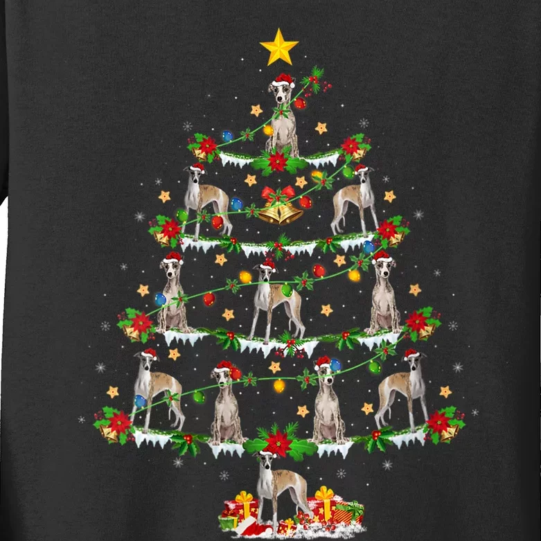 Whippet Dog Lover Xmas Lighting Whippet Christmas Ree Kids Long Sleeve Shirt