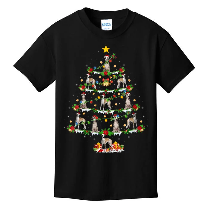 Whippet Dog Lover Xmas Lighting Whippet Christmas Ree Kids T-Shirt