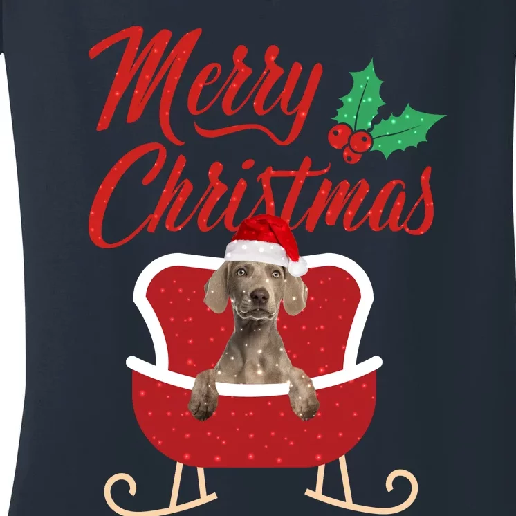 Weimaraner Dog Merry Christmas Design For The Holiday Season! Women's V-Neck T-Shirt