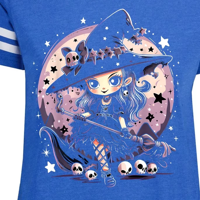 Witchs Delight: Mesmerizing Halloween Graphic Enza Ladies Jersey Football T-Shirt