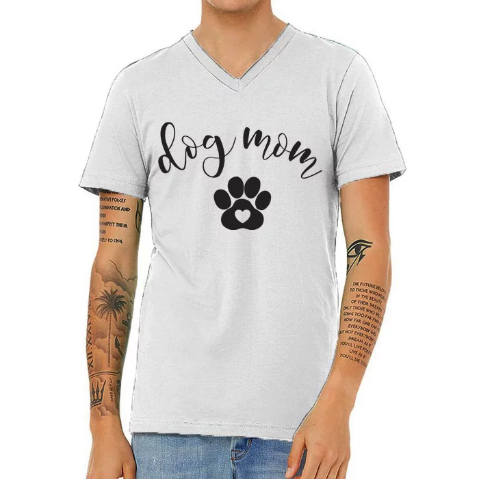 Womens Dog Mom Gifts For Women Graphic Tee Cute Puppy Paw Print V-Neck T-Shirt