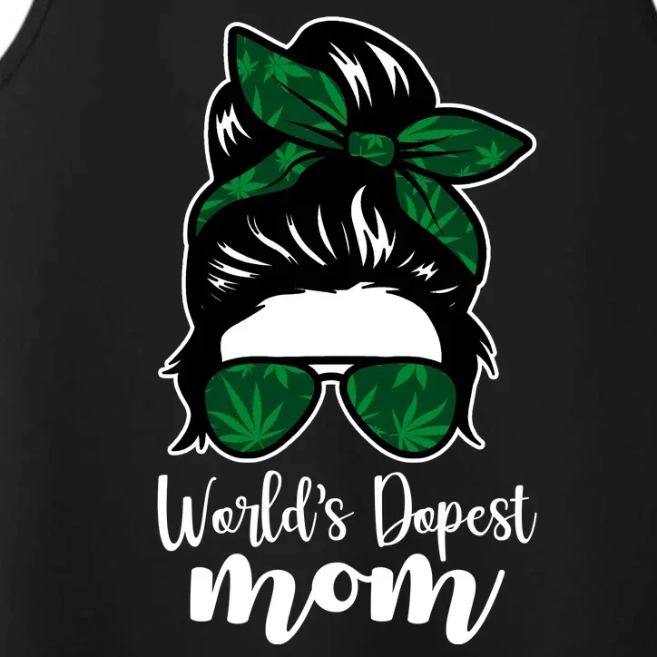 World's Dopest Mom Weed Hair Bun Performance Tank