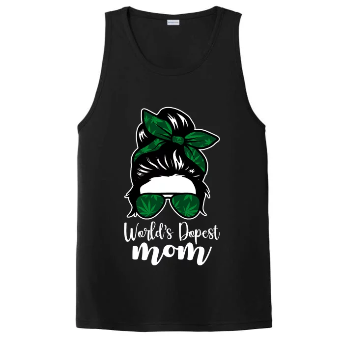 World's Dopest Mom Weed Hair Bun Performance Tank