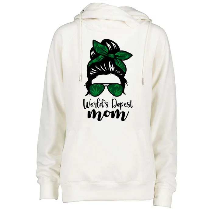 World's Dopest Mom Weed Hair Bun Womens Funnel Neck Pullover Hood