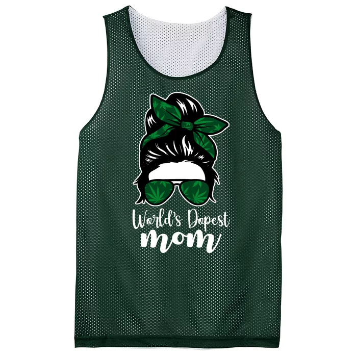 World's Dopest Mom Weed Hair Bun Mesh Reversible Basketball Jersey Tank