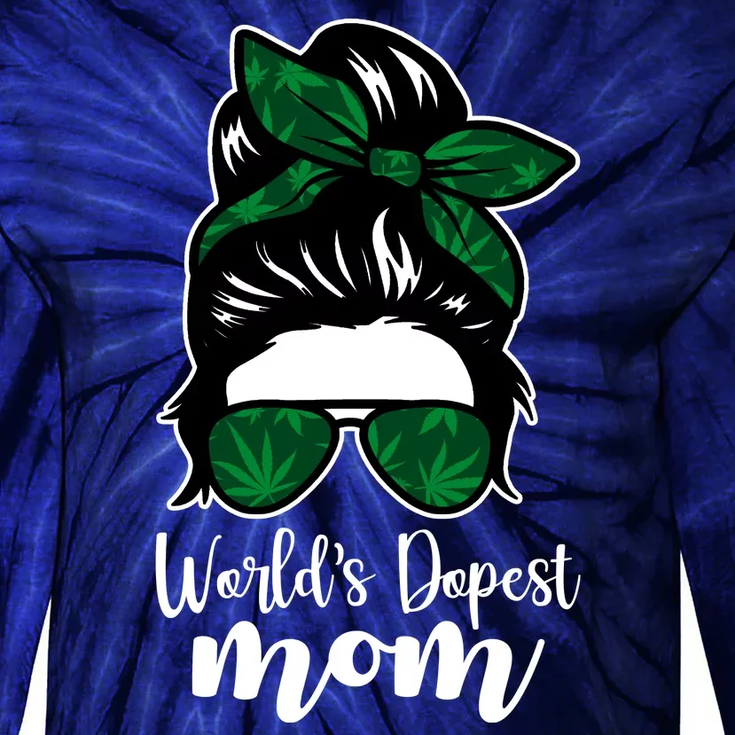 World's Dopest Mom Weed Hair Bun Tie-Dye Long Sleeve Shirt