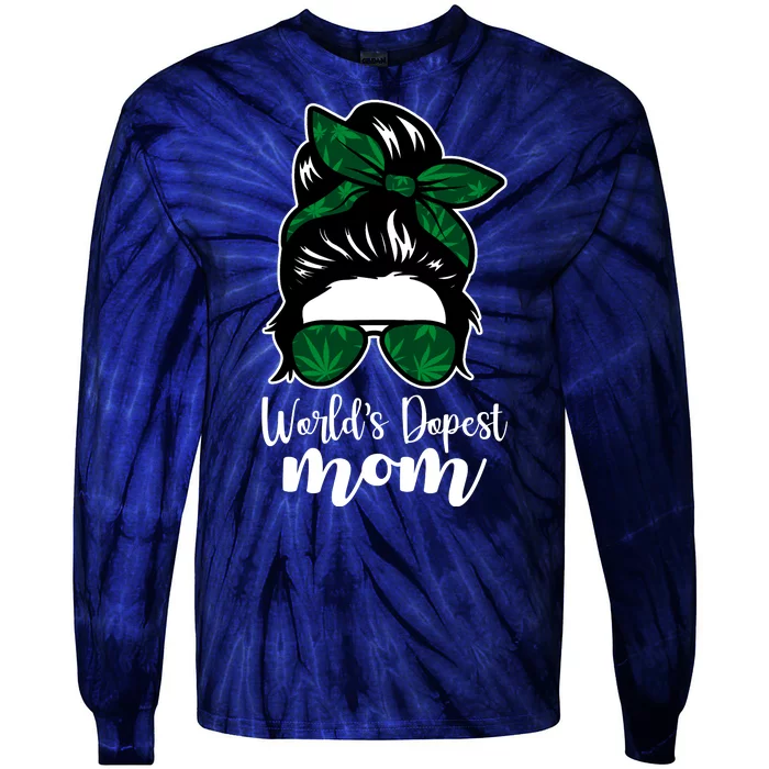 World's Dopest Mom Weed Hair Bun Tie-Dye Long Sleeve Shirt