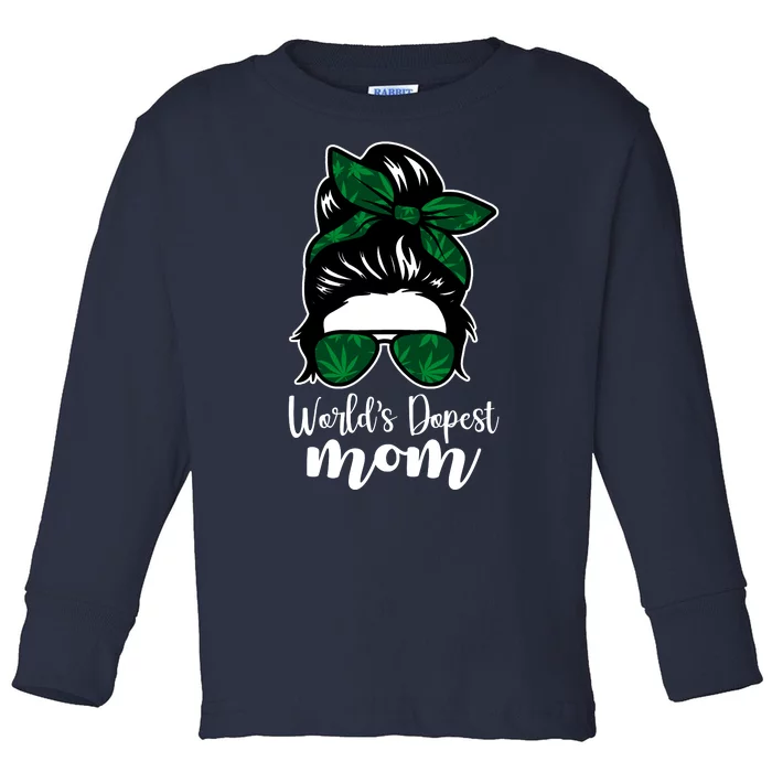 World's Dopest Mom Weed Hair Bun Toddler Long Sleeve Shirt