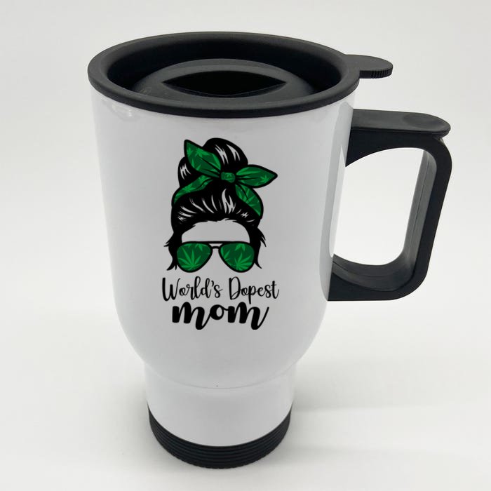 World's Dopest Mom Weed Hair Bun Front & Back Stainless Steel Travel Mug