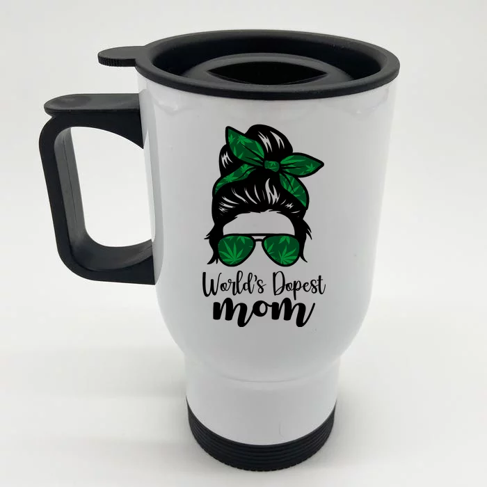 World's Dopest Mom Weed Hair Bun Front & Back Stainless Steel Travel Mug